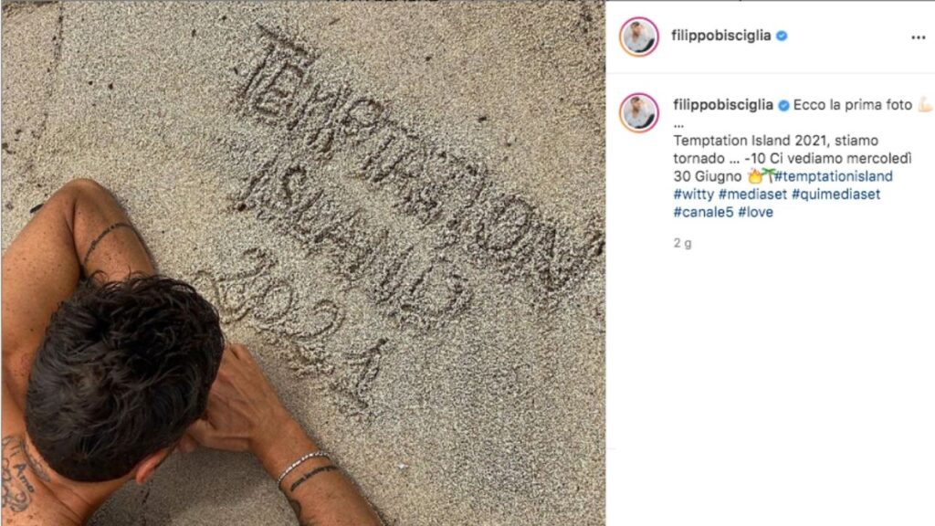 filippo bisciglia rituale scritta sulla spiaggia di Temptation Island