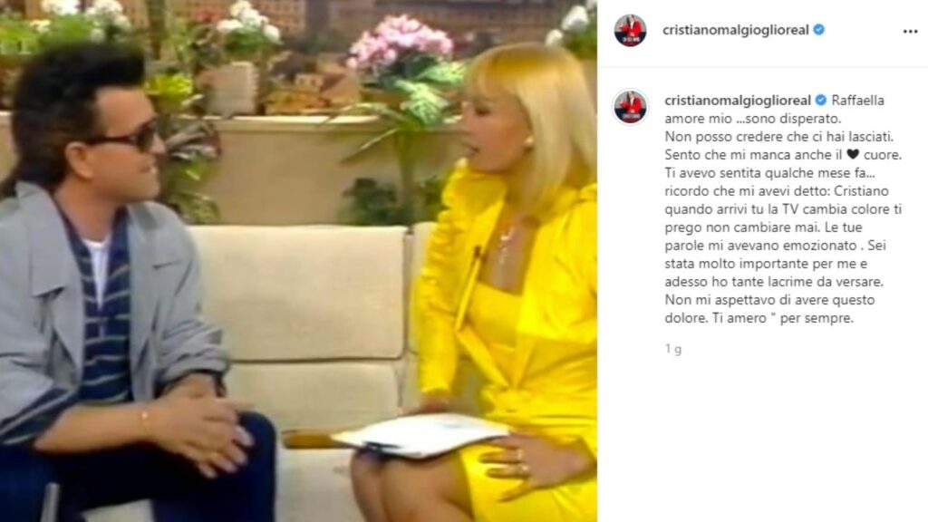 cristiano malgioglio e il post su instagram dopo la morte di raffaella carrà