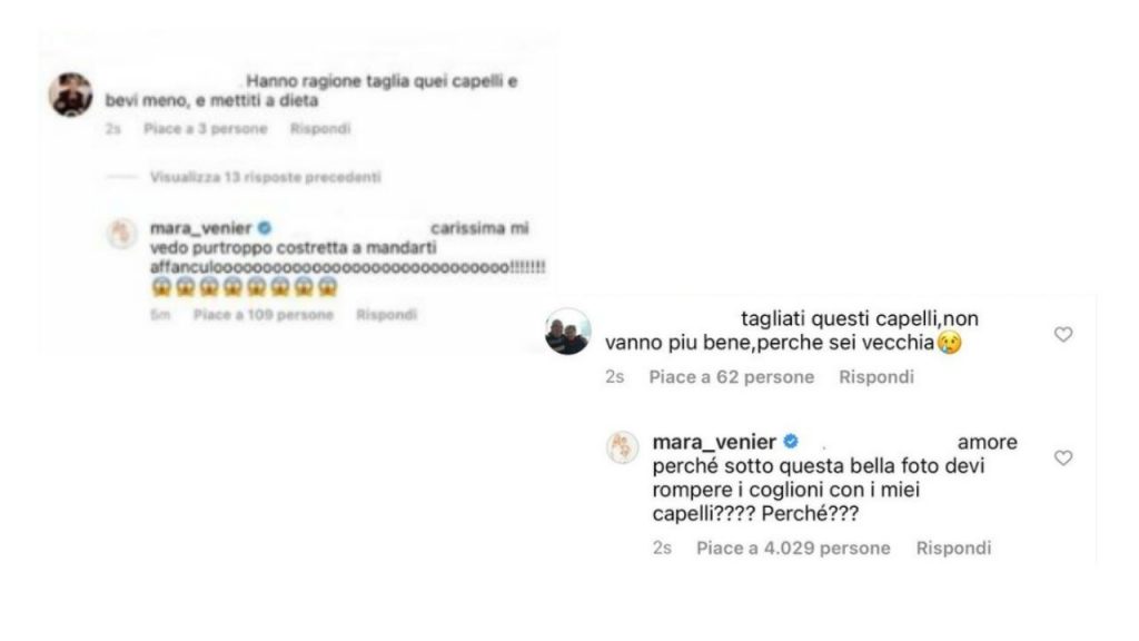 mara venier risponde alle critiche sui capelli su Instagram