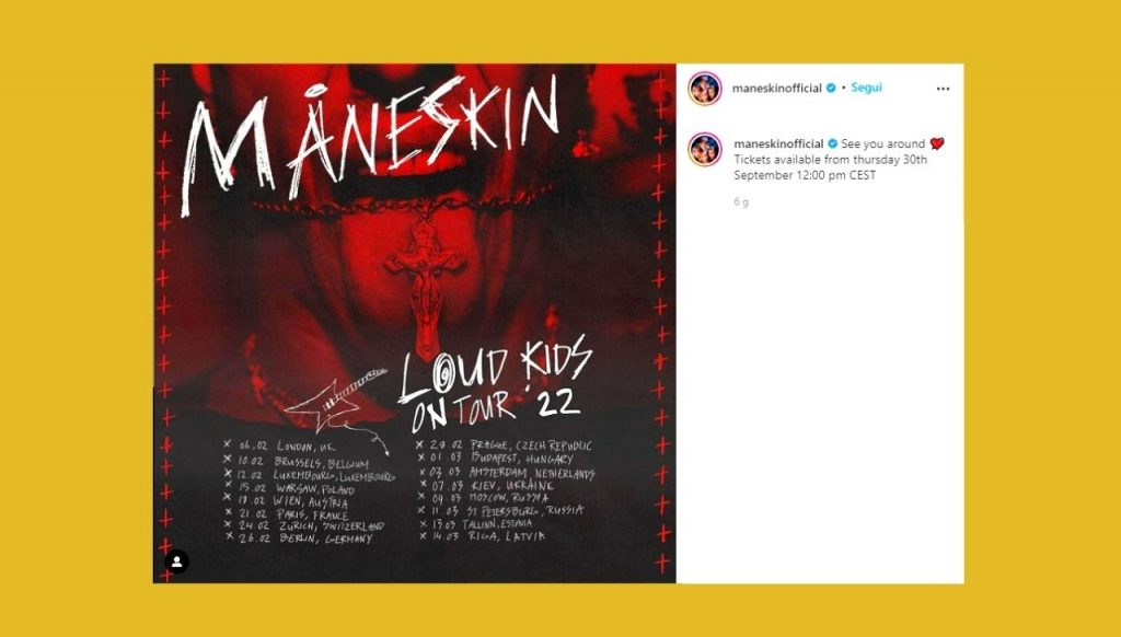 maneskin tour instagram