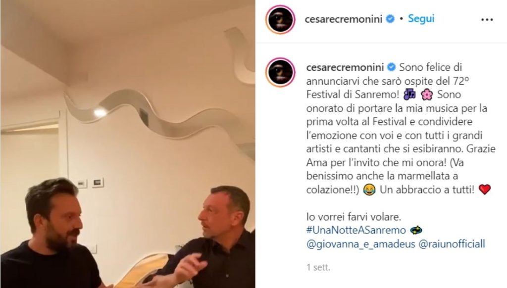 amadeus cesare cremonini instagram