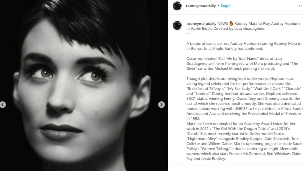 Rooney Mara sarà Audrey Hepburn per Guadagnino