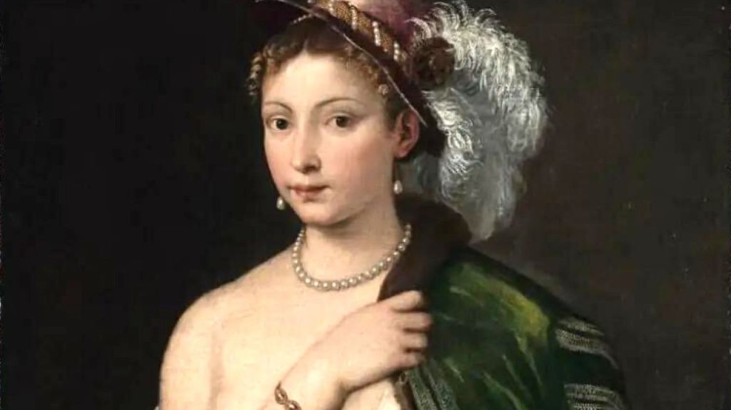 giovane donna con cappello piumato tiziano quadro