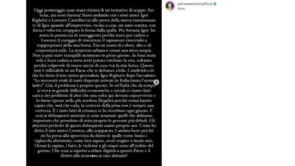 patrizia de blanck tentata rapina Instagram